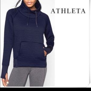 ATHLETA Elevation Navy Blue Jacquard Funnel Neck Pullover Sweater